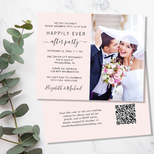 Rosa Foto QR Code Hochzeitsempfang Einladung