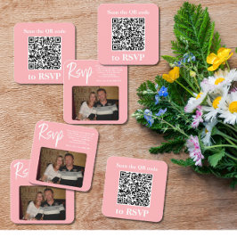 Rosa Foto QR Code Runde Ecken RSVP Karte