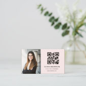 Rosa Foto QR Code Social Media Visitenkarte (Stehend Vorderseite)