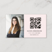 Rosa Foto QR Code Social Media Visitenkarte (Vorderseite)
