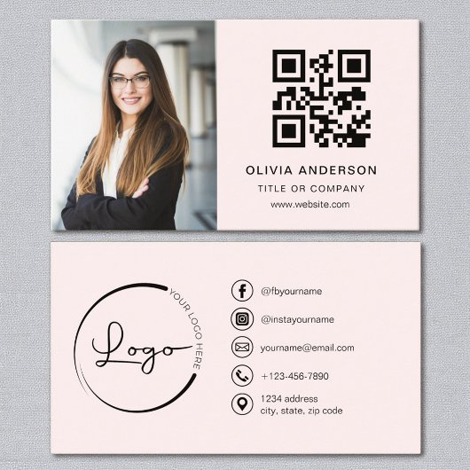 Rosa Foto QR Code Social Media Visitenkarte