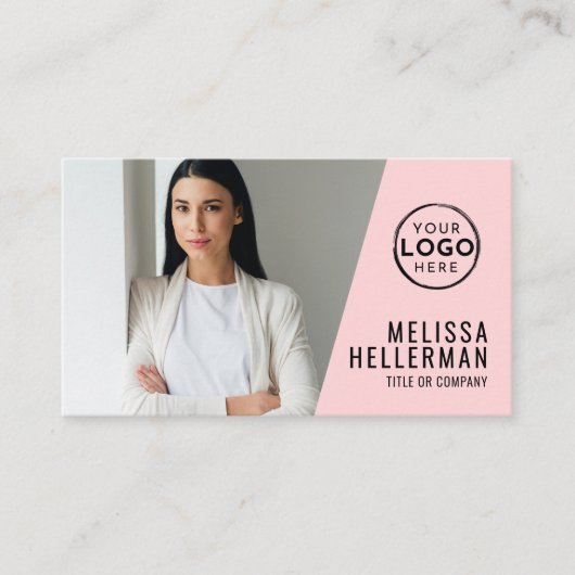 Rosa Foto QR Code Unternehmen Ihr Logo Visitenkarte (Vorderseite)