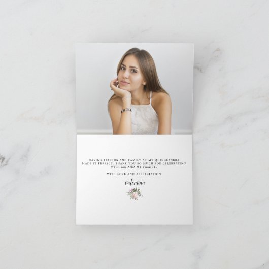 Rosa Foto Quinceanera Dankeskarte (Innenseite)