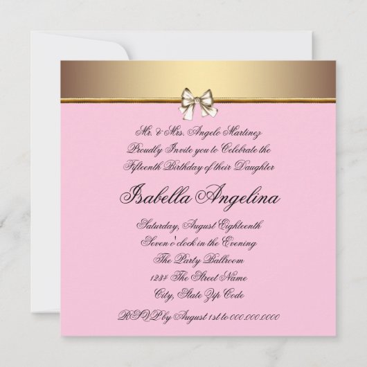 Rosa Foto Quinceanera Einladung (Rückseite)