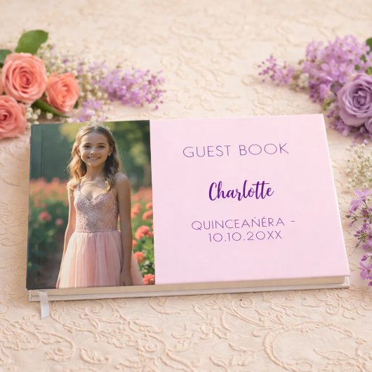 Rosa Foto Quinceanera Gästebuch