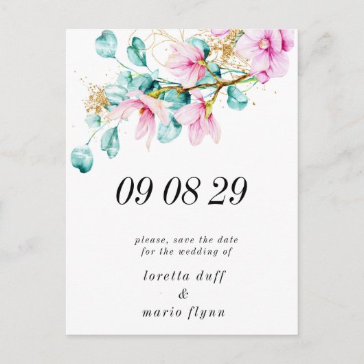 Rosa Foto Save the Date Postkarte (Vorderseite)