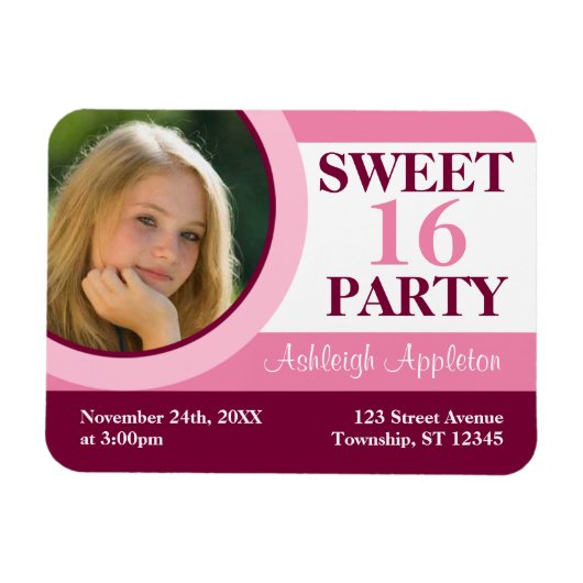 Rosa Foto Sweet 16 Party Einladungen Flat Magnet (Horizontal)