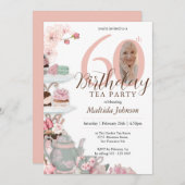 Rosa Foto Tea Party 60. Geburtstag Einladung (Vorne/Hinten)