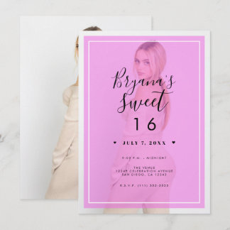 Rosa Foto Tint Overlay 2 Modernes Minimal Sweet 16 Einladung