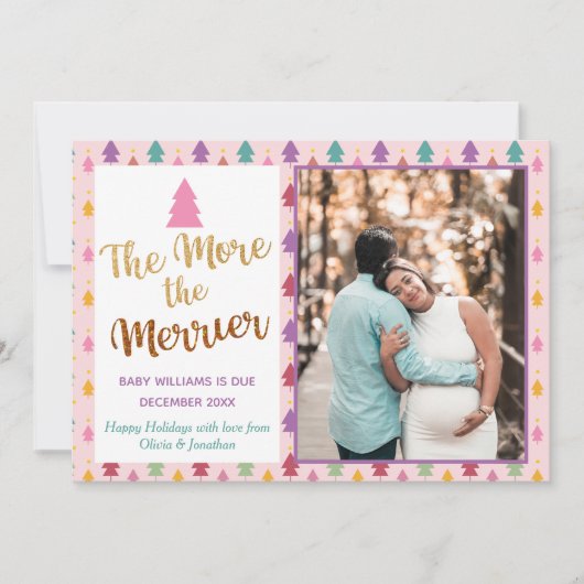 Rosa Foto Weihnachten Rainbow Holiday Pregnancy Ankündigung (Vorderseite)
