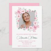 Rosa Foto zum 61. Geburtstag Einladung (Vorne/Hinten)