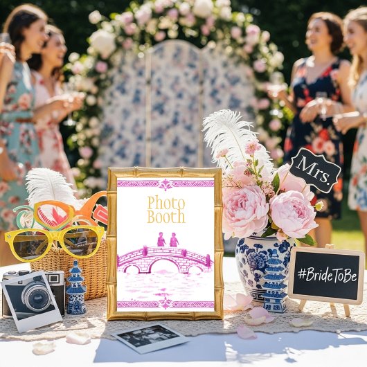 Rosa Fotobox-Schild "Elegante Brücke" Einladung