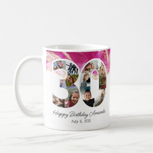Rosa Fotocollage Nummer 30 - 30. Geburtstag Kaffeetasse (Links)