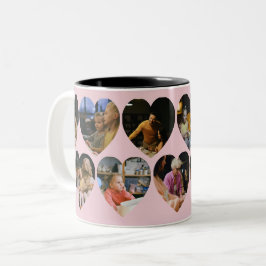 Rosa Fotocollage-Tasse mit Herzrahmen Zweifarbige Tasse