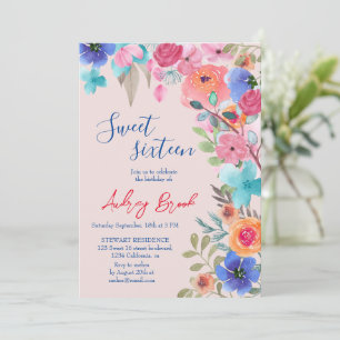 Rosa Fotos mit Blütenfarbe Süß 16 Einladung