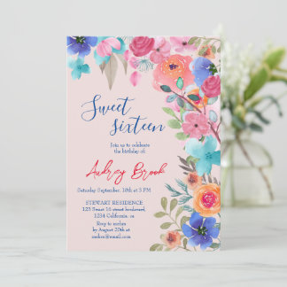 Rosa Fotos mit Blütenfarbe Süß 16 Einladung