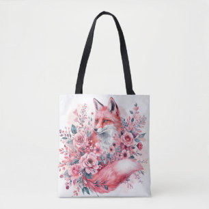 Rosa Fox Wasserfarben Kunst Tasche