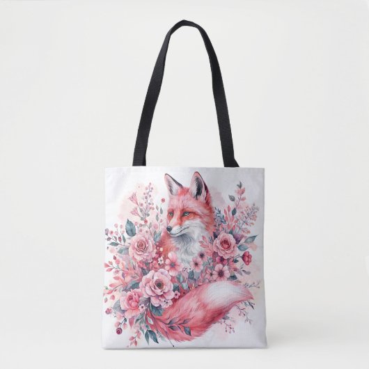 Rosa Fox Wasserfarben Kunst Tasche (Vorderseite)
