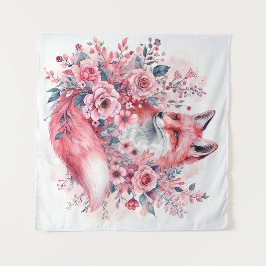 Rosa Fox Wasserfarben Kunst Wandteppich (Vorderseite (Horizontal))