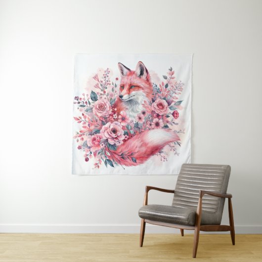 Rosa Fox Wasserfarben Kunst Wandteppich (Beispiel)