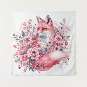 Rosa Fox Wasserfarben Kunst Wandteppich