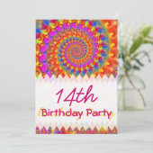 Rosa Fraktal Geburtstag Einladung (Stehend Vorderseite)