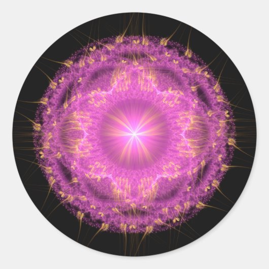 Rosa Fraktal Mandala Runder Aufkleber (Vorderseite)