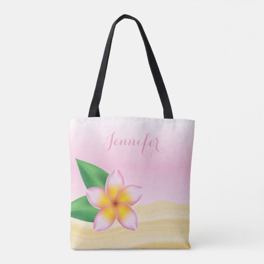 Rosa Frangipani-Blume mit Personalisiertem Namen Tasche (Rückseite)