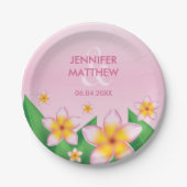 Rosa Frangipani Blume Tropische Hochzeit Pappteller (Vorderseite)