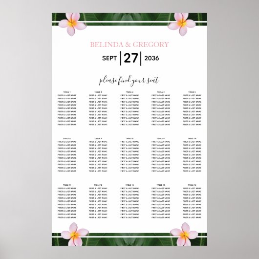 Rosa Frangipani Plumeria Hochzeitskarte Poster (Vorne)