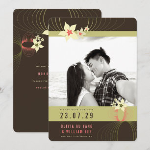 Rosa Frangipani Tropische Hochzeit Save the Date Einladung