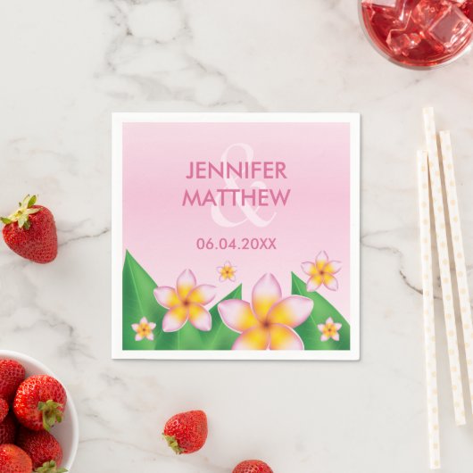 Rosa Frangipani und grüne Blätter Tropische Hochze Serviette (Beispiel)