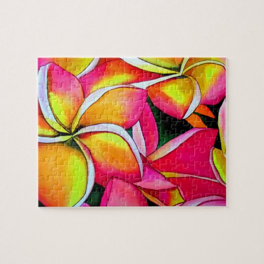 Rosa Frangipaniplumeria-Strandkunst-NeonBlumen Puzzle (Horizontal)
