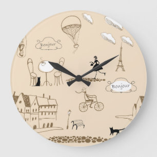 Rosa Französisch: Chic Muster Design. Große Wanduhr