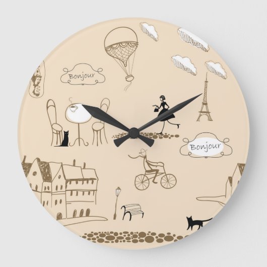 Rosa Französisch: Chic Muster Design. Große Wanduhr (Vorderseite)