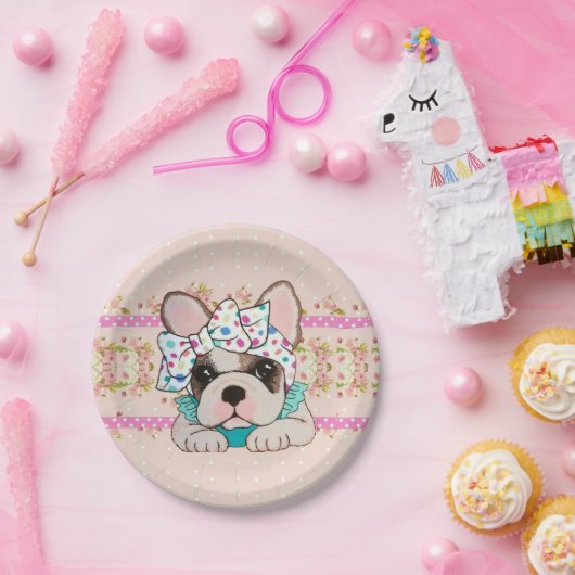 Rosa französische Bulldoggen-Papier-Teller Pappteller (Party)
