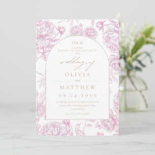 Rosa französische florale Hochzeit Einladung