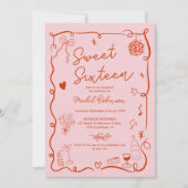 Rosa französische Hand gezeichnet illustriert Swee Einladung (Vorderseite)