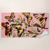 Rosa französische Schmetterlinge Strandtuch (Vorderseite)