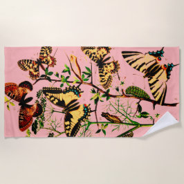 Rosa französische Schmetterlinge Strandtuch