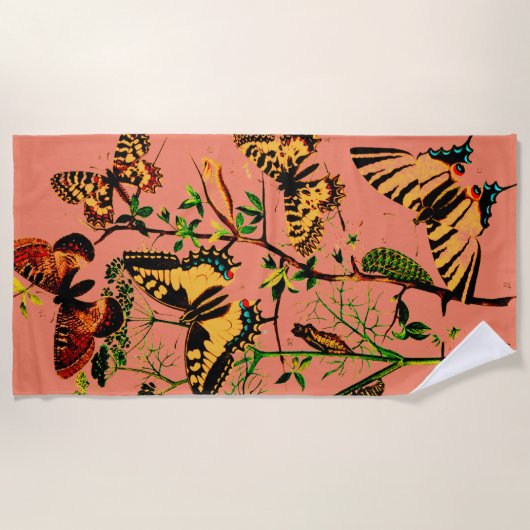 Rosa französische Schmetterlinge Strandtuch (Vorderseite)