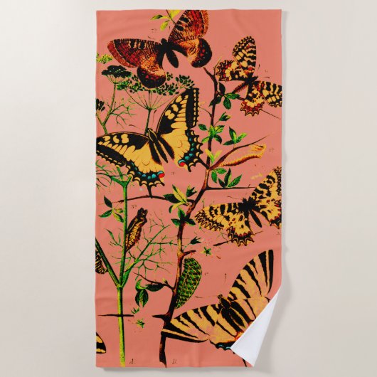 Rosa französische Schmetterlinge Strandtuch (Vorderseite)