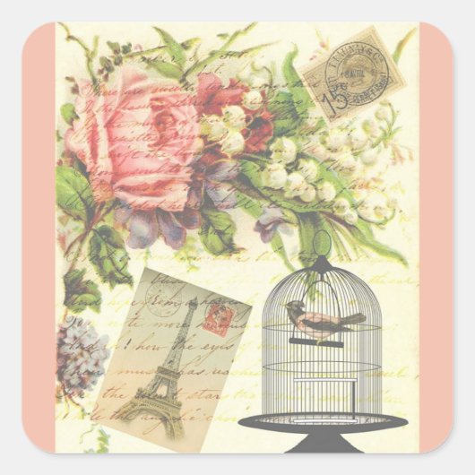 Rosa französisches Thema Vintage Paris Aufkleber (Vorderseite)