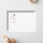 Rosa Frau Silver Glitzer Diamond Ring Personalisie Mitteilungskarte (Vorderseite/Rückseite Beispiel)