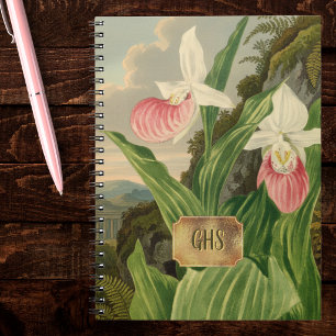 Rosa Frauenschuh Vintage Florale Orchidee Monogram Notizblock