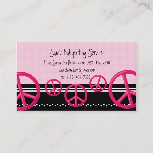 Rosa Friedenszeichen-Babysitter-oder Telefonnummerkarte (Vorderseite)