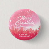 Rosa Friedlicher Schneewald Frohe Weihnachten Button (Vorderseite)