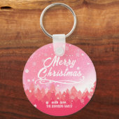 Rosa Friedlicher Schneewald Frohe Weihnachten Schlüsselanhänger (Vorderseite)