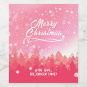 Rosa Friedlicher Schneewald Frohe Weihnachten Weinetikett (Einzelnes Label)