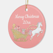 Rosa Frohe Weihnachten Einhorn Santa's Schlitten Keramik Ornament (Links)